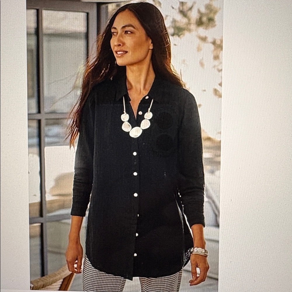 J Jill size XL Black Cotton Gauze Split Hem Tunic